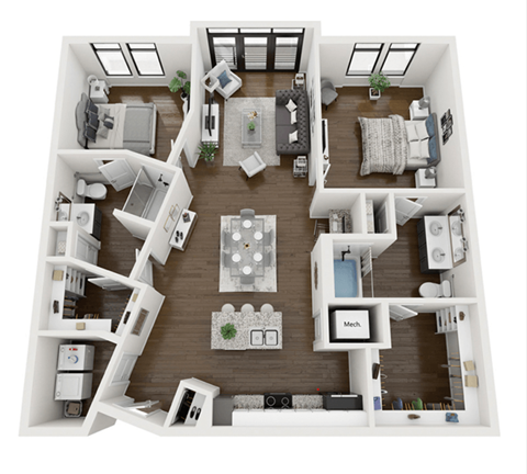 Floor plan for 2 beds, 2 baths, 1202 sqft